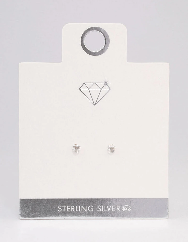 Sterling Silver Diamante Heart Stud Earrings