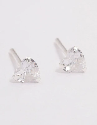 Sterling Silver Cubic Zirconia Heart Stud Earrings 4mm