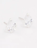 Sterling Silver Cubic Zirconia Pear Stud Earrings 7mm