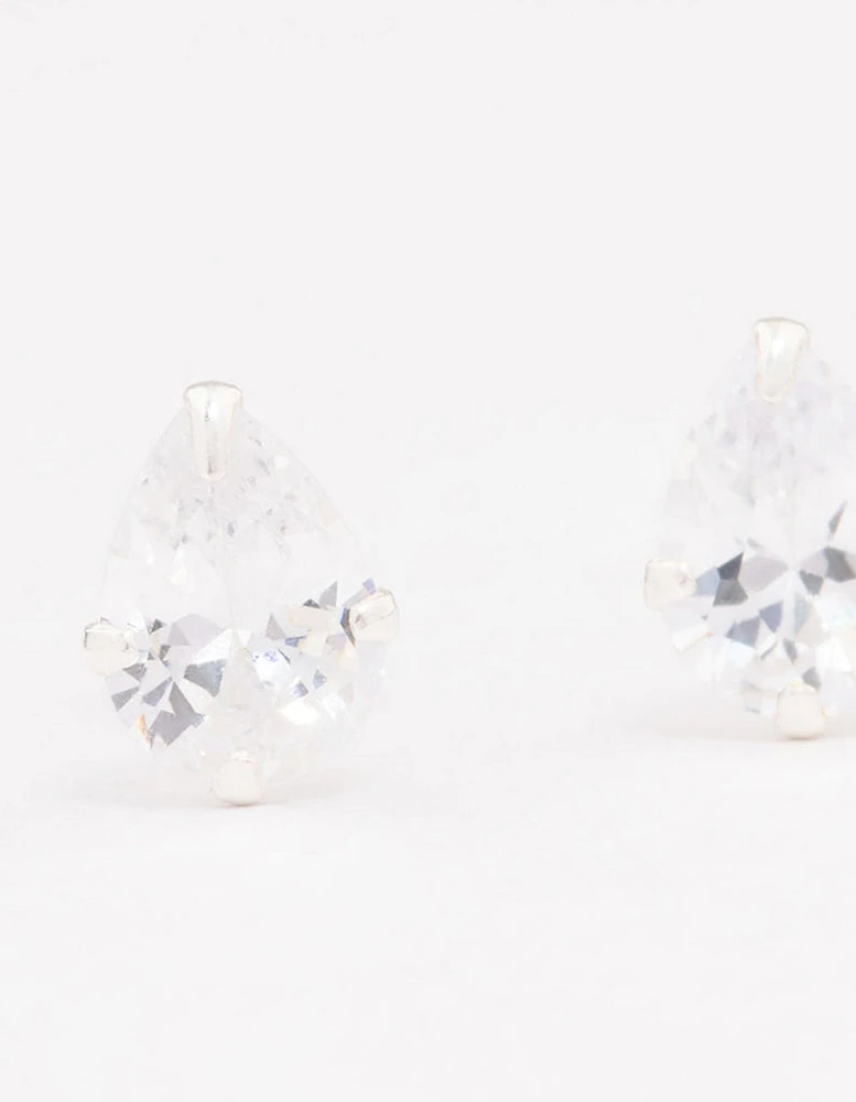 Sterling Silver Cubic Zirconia Pear Stud Earrings 7mm