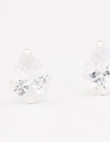 Sterling Silver Cubic Zirconia Pear Stud Earrings 7mm