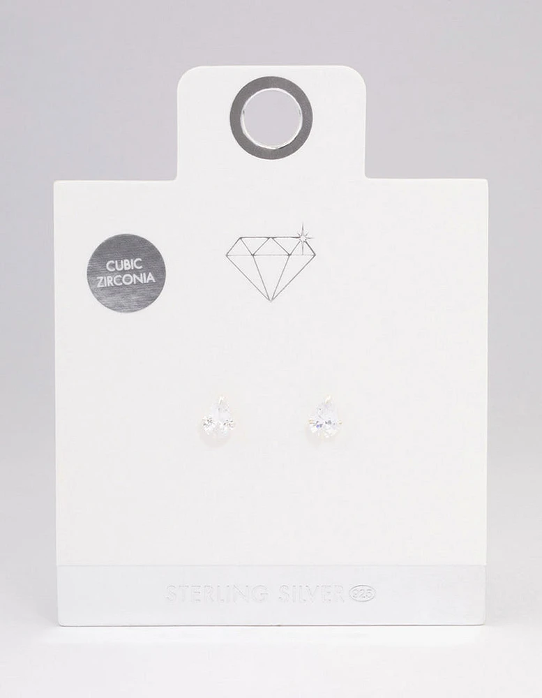 Sterling Silver Cubic Zirconia Pear Stud Earrings 7mm