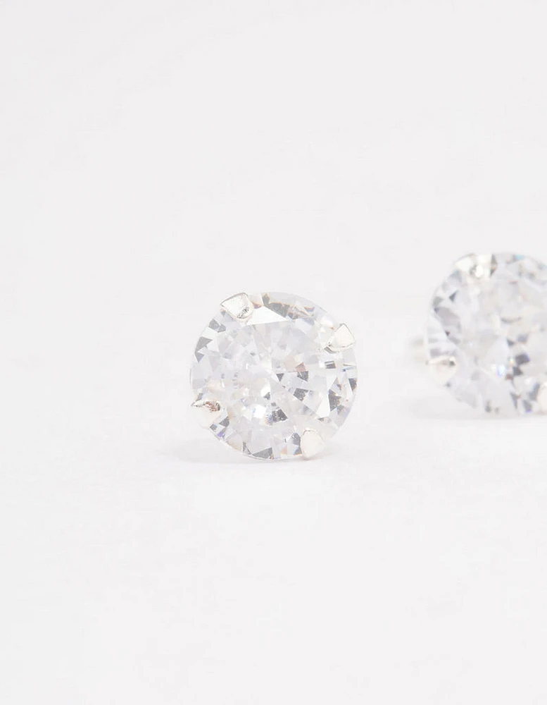 Sterling Silver Cubic Zirconia Simple Stud Earrings