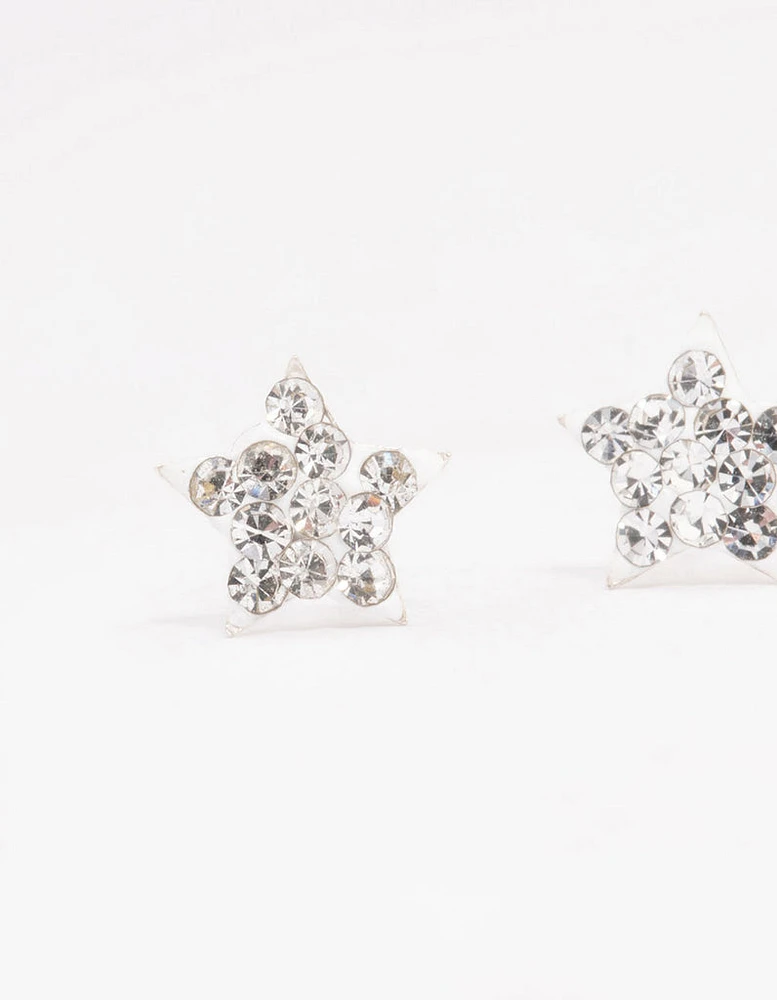 Sterling Silver Pave Star Stud Earrings