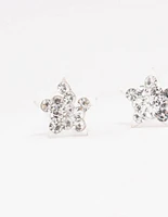 Sterling Silver Pave Star Stud Earrings