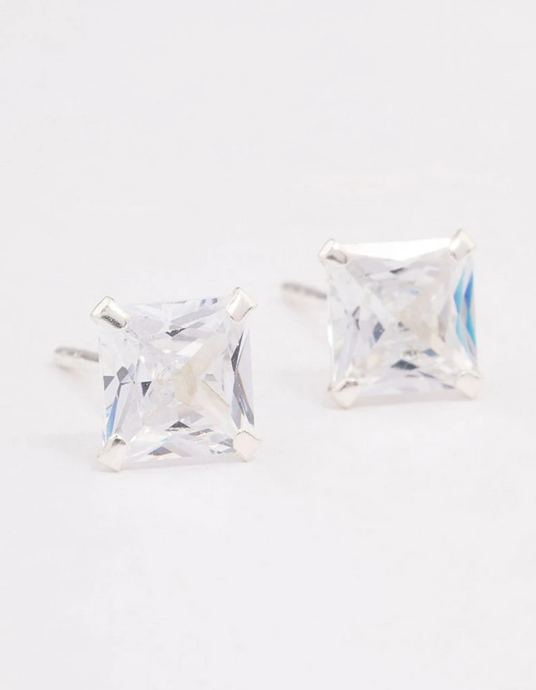 Sterling Silver Square Cubic Zirconia Stud Earrings