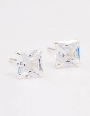 Sterling Silver Square Cubic Zirconia Stud Earrings