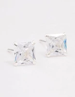 Sterling Silver Square Cubic Zirconia Stud Earrings