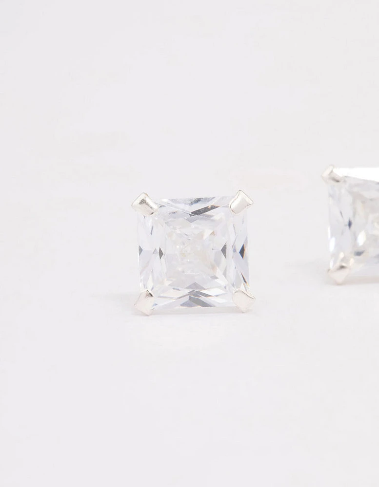 Sterling Silver Square Cubic Zirconia Stud Earrings