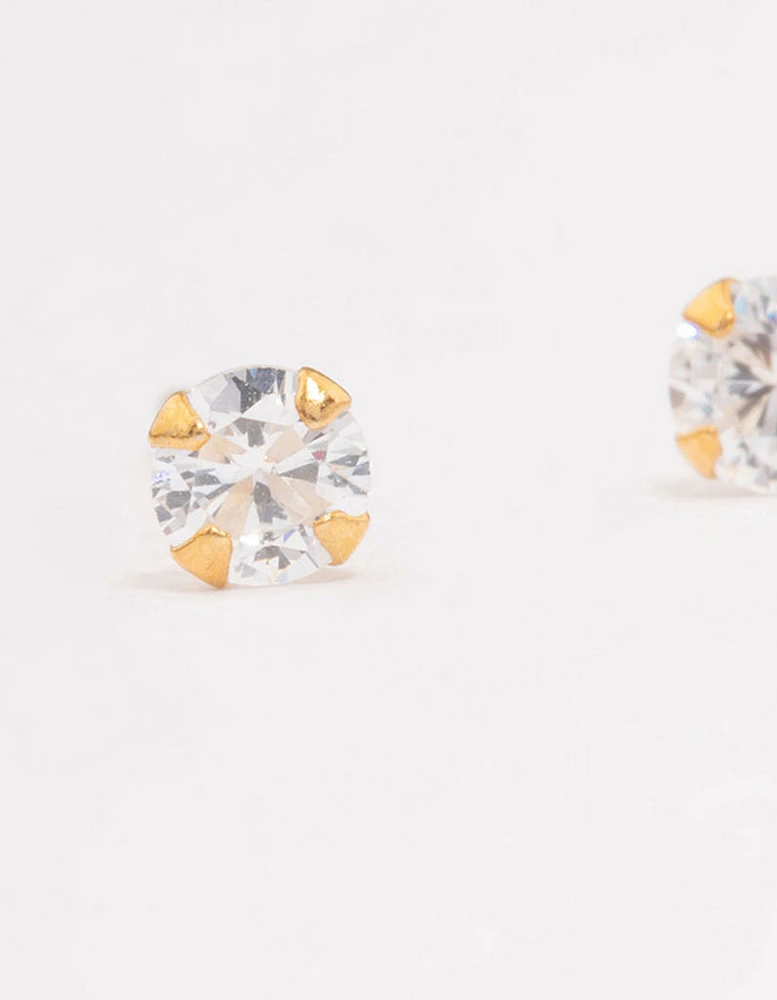 Gold Plated Sterling Silver Cubic Zirconia Baby Stud Earrings