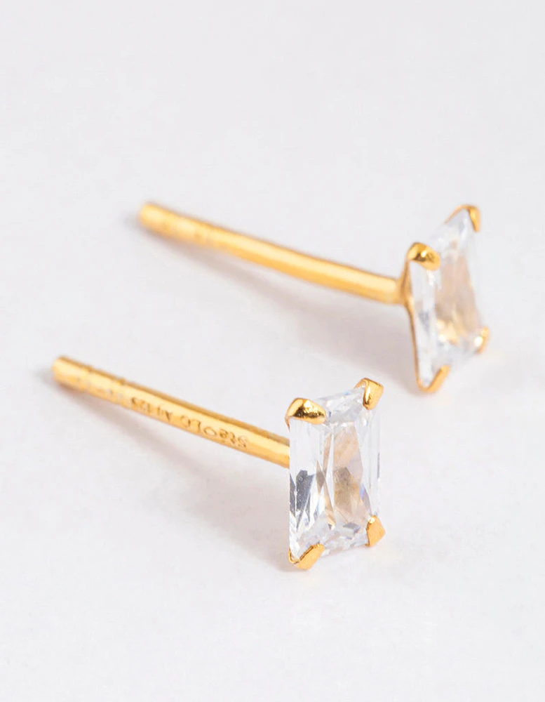 Gold Plated Sterling Silver Baguette Stud Earrings