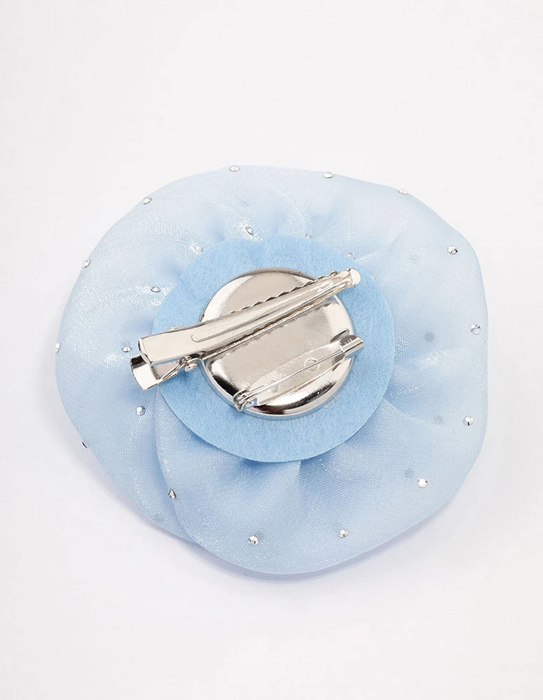 Blue Diamante Rosette Brooch & Hair Clip