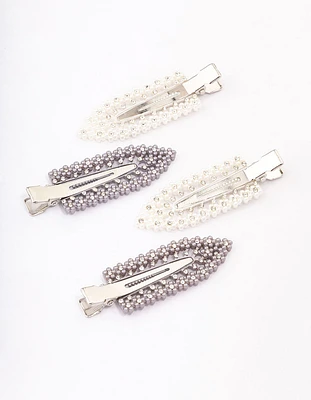 Silver Diamante Hair Clips 4-Pack