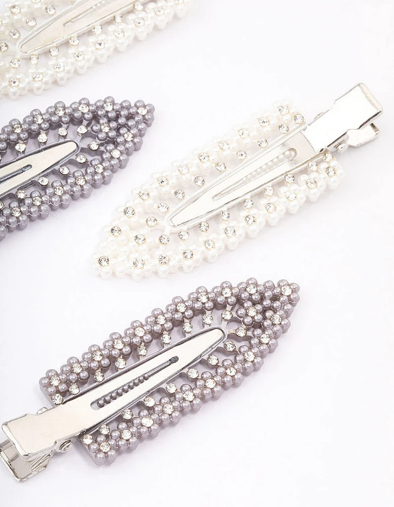 Silver Diamante Hair Clips 4-Pack