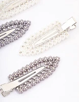 Silver Diamante Hair Clips 4-Pack