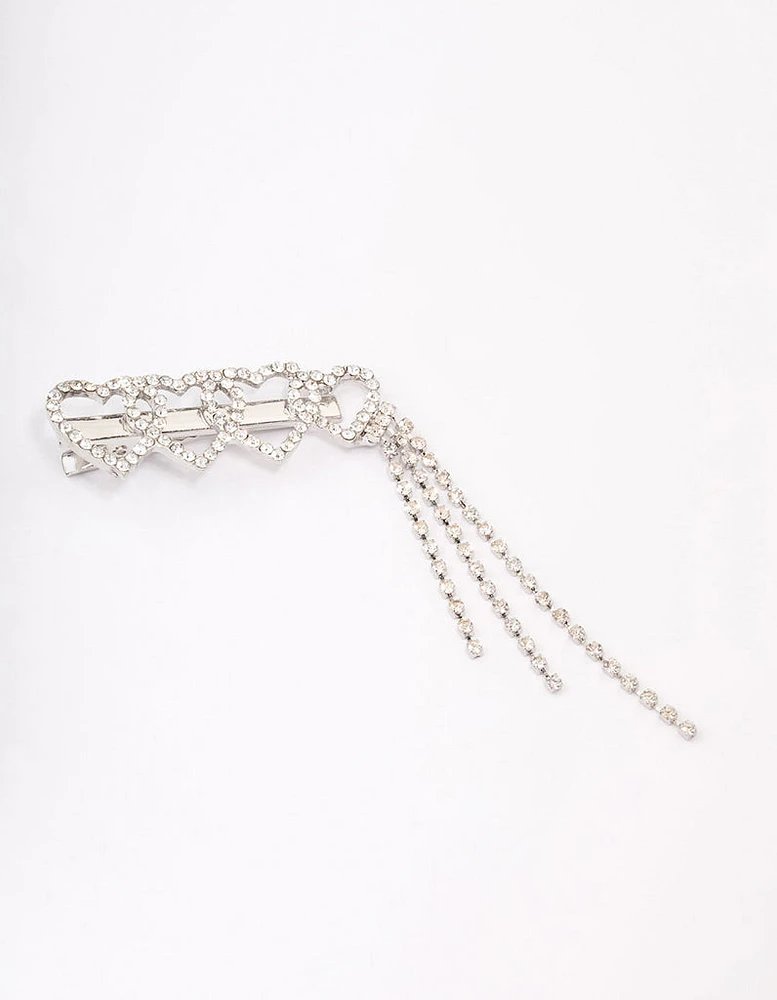 Rhodium Heart Diamante Cup Chain Hair Clip