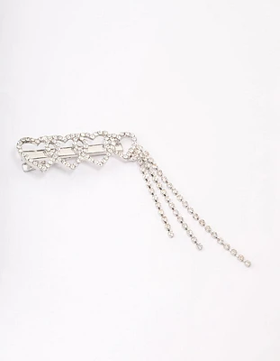 Silver Heart Diamante Cup Chain Hair Clip