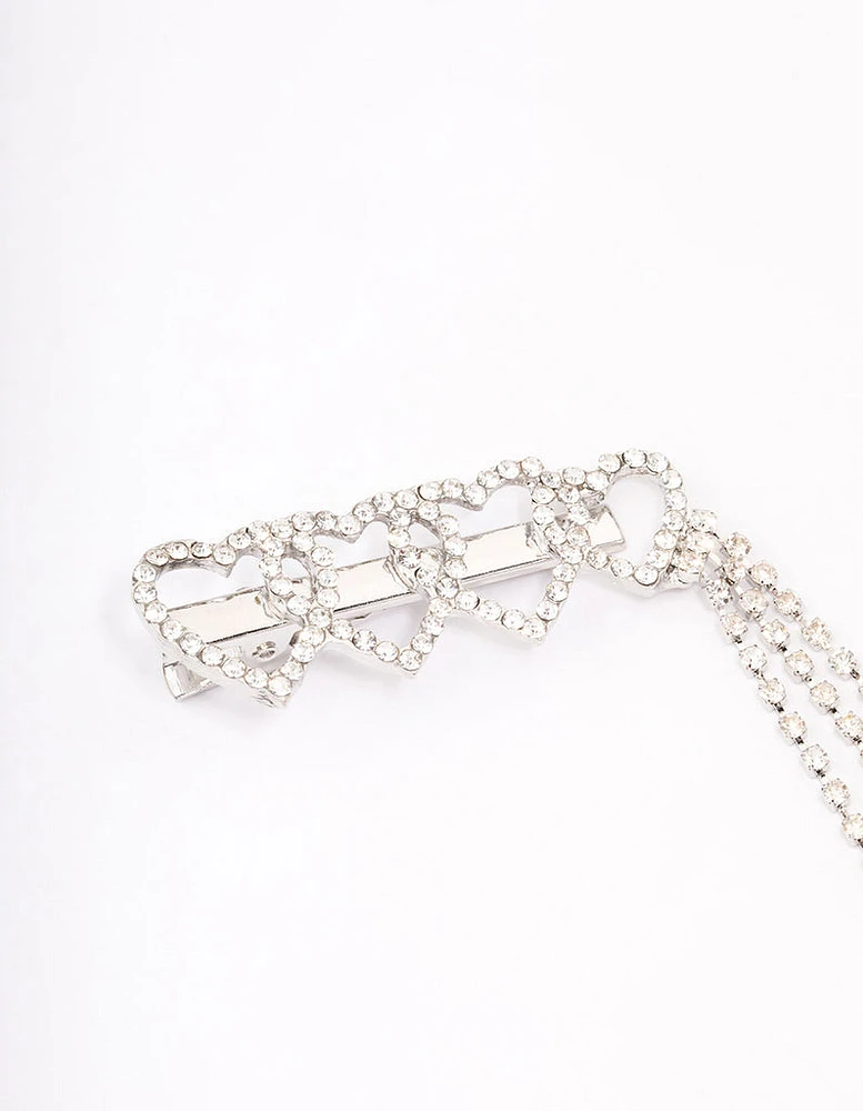 Rhodium Heart Diamante Cup Chain Hair Clip