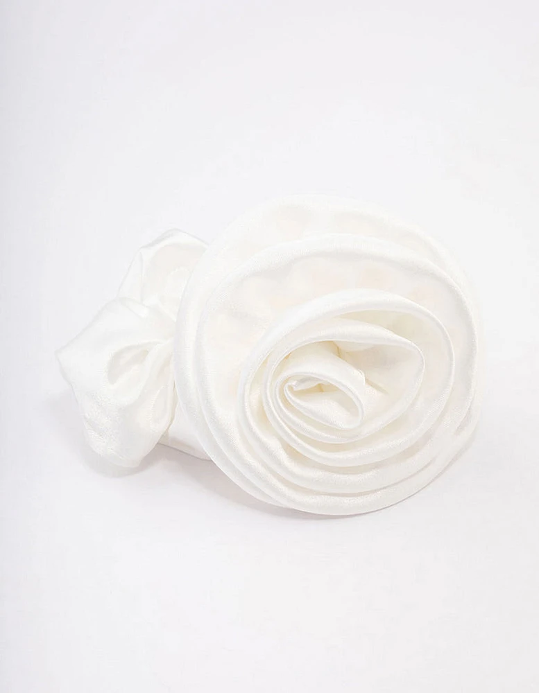 Cream Fabric Rosette Hair Scrunchie