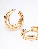 Gold Triple Row Large Hoop Earrings