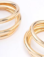 Gold Triple Row Large Hoop Earrings