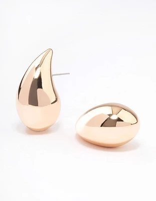 Gold Large Smooth Teardrop Earrings