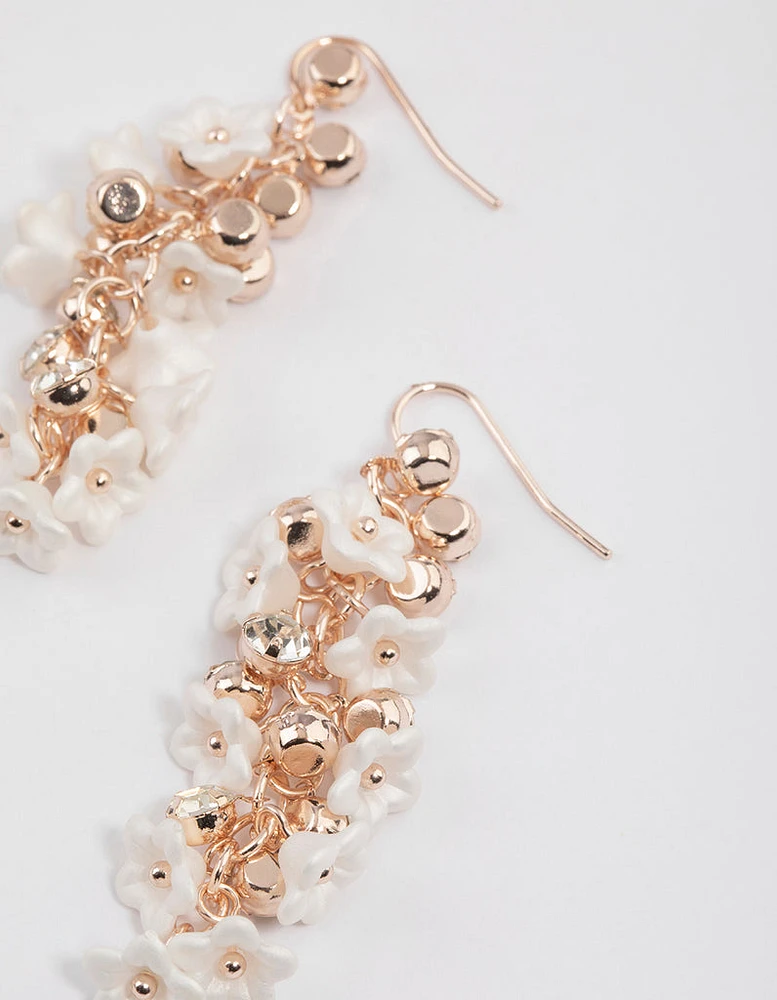 Rose Gold Multi Diamante Petal Drop Earrings