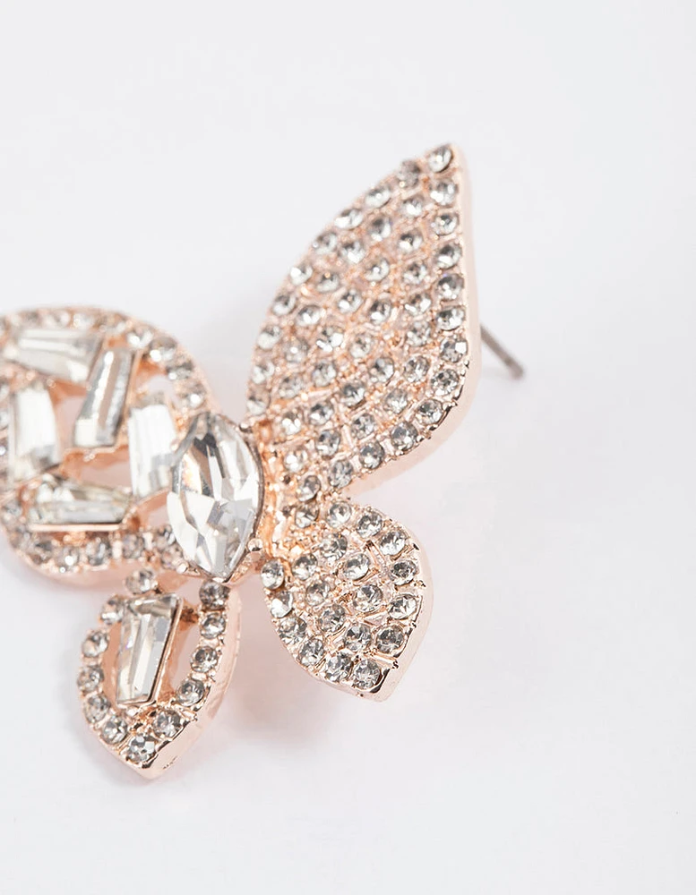 Rose Gold Butterfly Multi Stone Stud Earrings