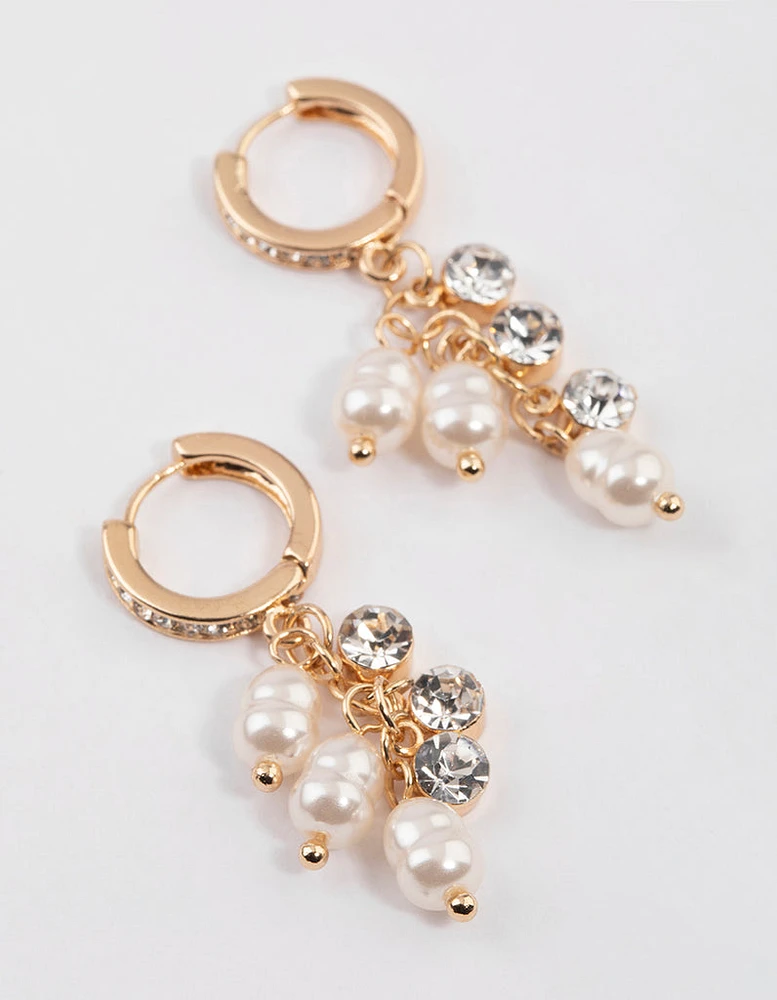 Gold Multi Pearl Huggie Earrings