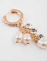 Gold Multi Pearl Huggie Earrings