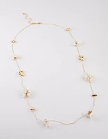 Gold Multi Pearl Charm Long Necklace