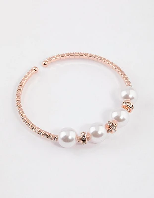 Rose Gold Pearl Diamante Bangle