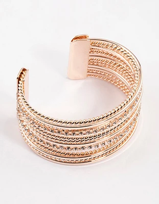 Rose Gold Layered Diamante Wrist Cuff