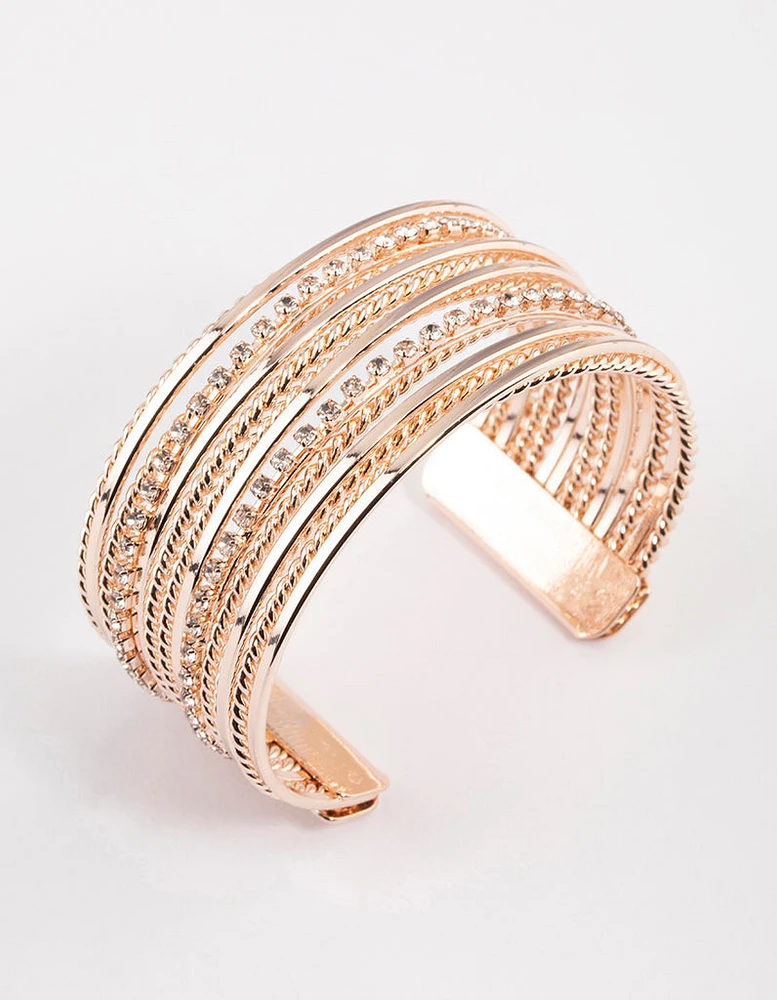 Rose Gold Layered Diamante Wrist Cuff