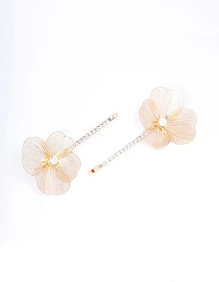 Gold Flower & Diamante Hair Clips 2-Pack