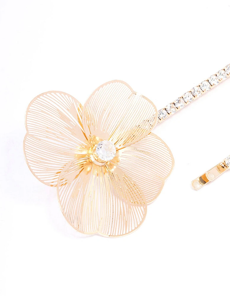 Gold Flower & Diamante Hair Clips 2-Pack