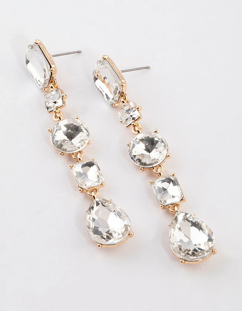 Gold Multi Stone Drop Earrings