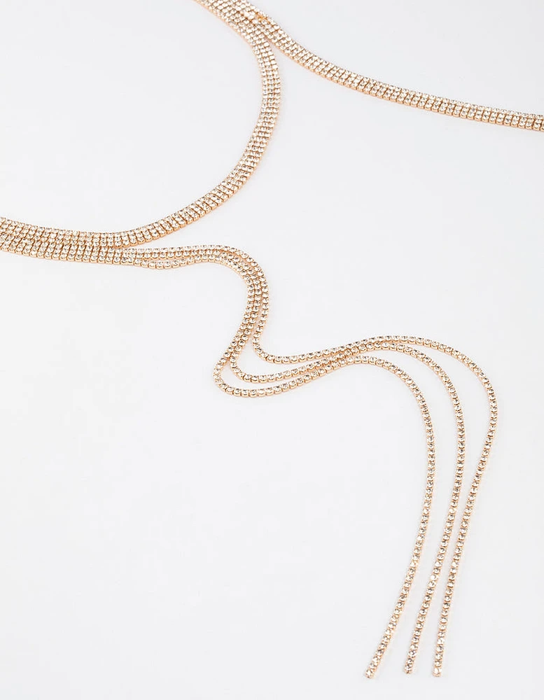 Gold Triple Row Cup Chain Scarf Necklace