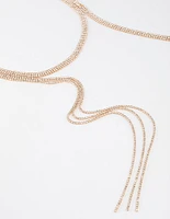 Gold Triple Row Cup Chain Scarf Necklace