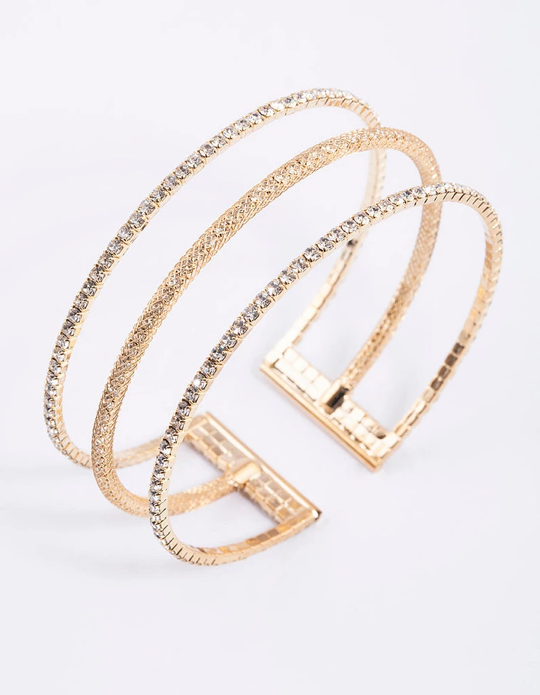 Gold Textured Triple Row Bangle