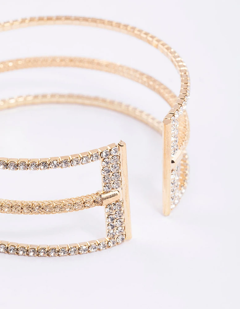 Gold Textured Triple Row Bangle