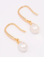 Gold Plated Sterling Silver Freshwater Pearl Fish Hook Earrings