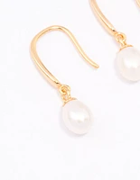 Gold Plated Sterling Silver Freshwater Pearl Fish Hook Earrings