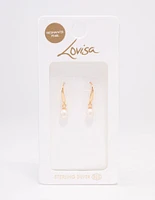 Gold Plated Sterling Silver Freshwater Pearl Fish Hook Earrings