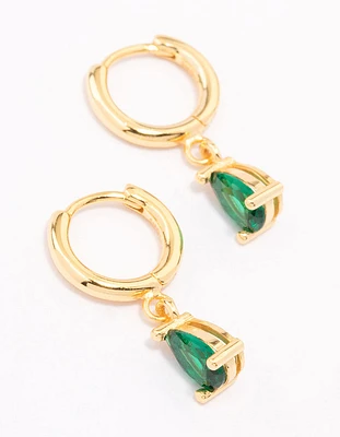 Gold Plated Sterling Silver Pear Drop Huggie Earrings