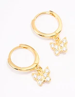 Gold Plated Sterling Silver Cubic Zirconia Butterfly Huggie Earrings