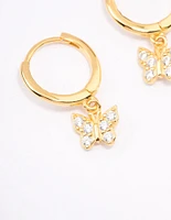 Gold Plated Sterling Silver Cubic Zirconia Butterfly Huggie Earrings