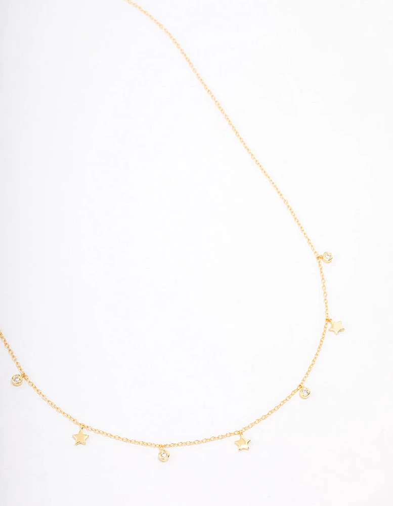 Gold Plated Sterling Silver Alternating Cubic Zirconia Star Pendant Necklace