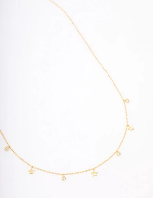 Gold Plated Sterling Silver Alternating Cubic Zirconia Star Pendant Necklace