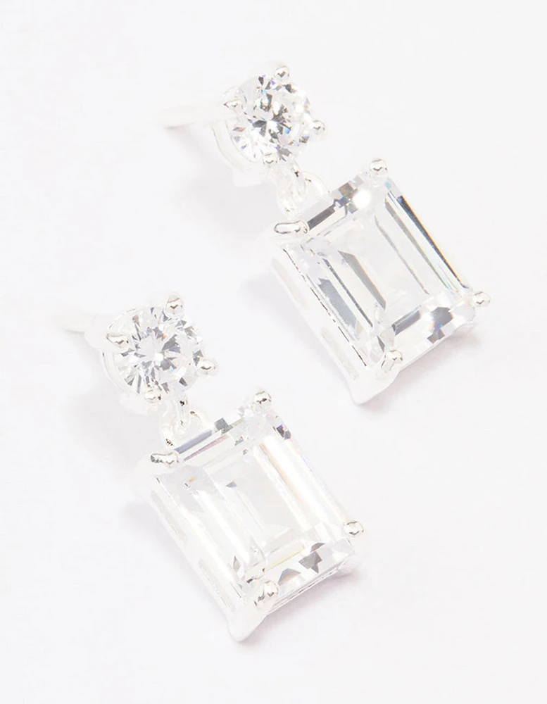 Sterling Silver Cubic Zirconia Emerald Cut Drop Earrings